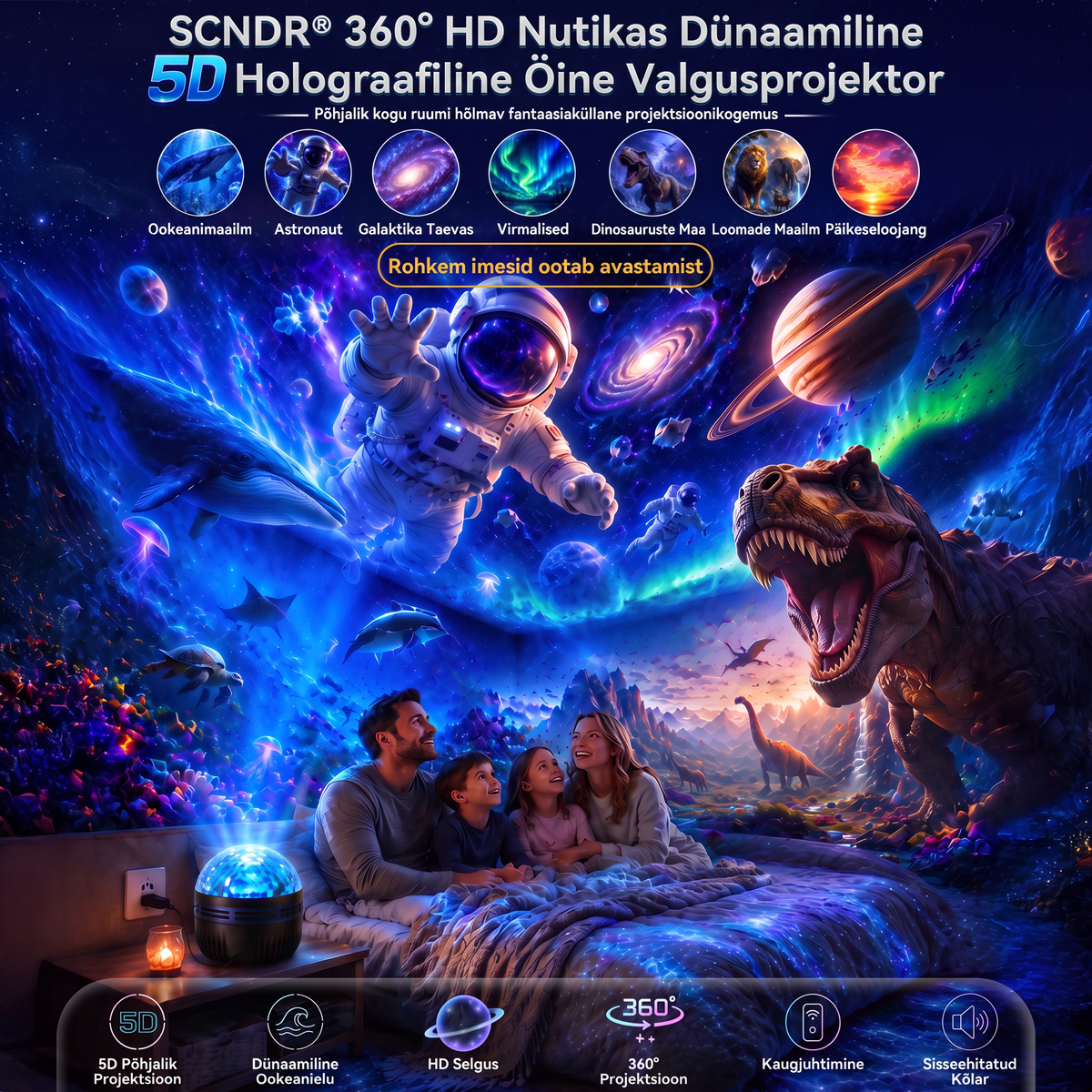 Ametlik pood | 🦖🌌 SCNDR® 360° nutikas holograafiline tähistaeva projektor (HD Smart Dynamic 5D)